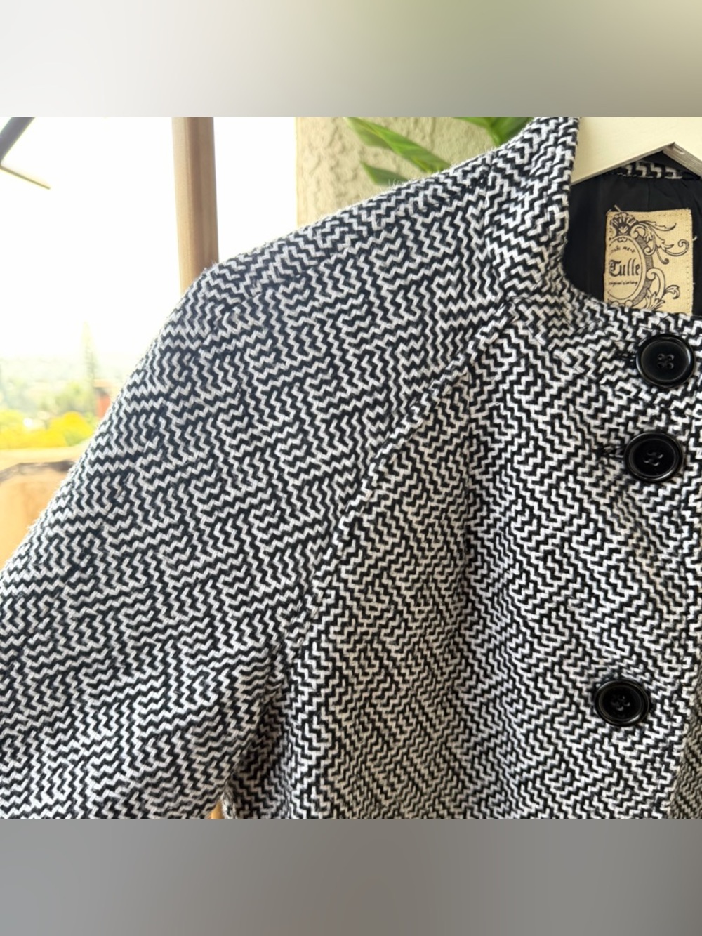Tulle Navy and White Patterned Pea Coat - Picture 4 of 14